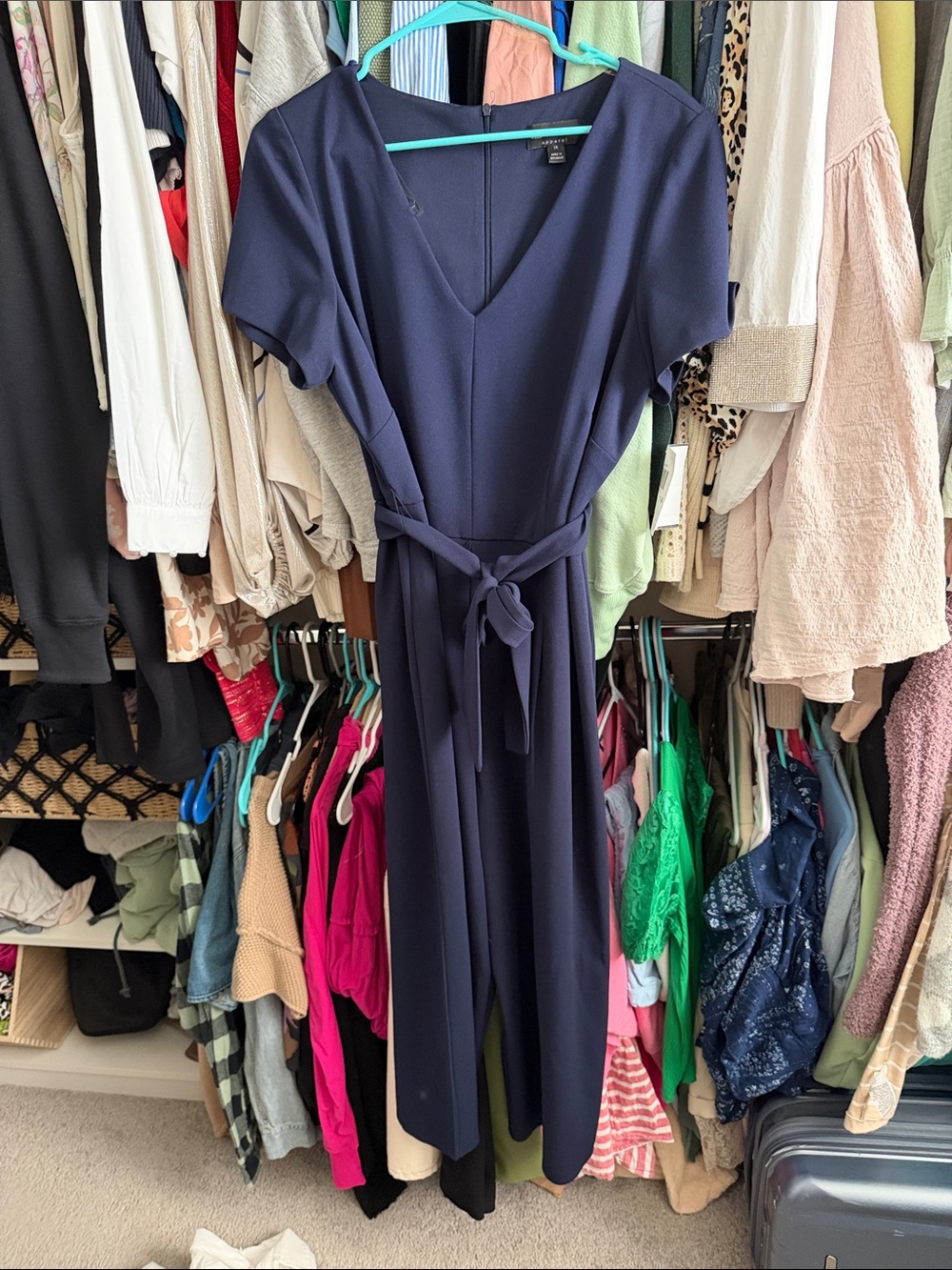 Classic Navy V-Neck Jumpsuit with Waist Tie
